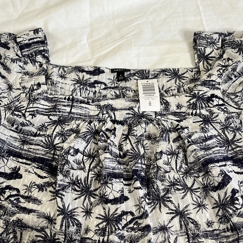 Torrid‎ Clip Jacquard Square Neck Flutter Sleeve Jungle Toil Top Women's 4X New - Picture 5 of 10